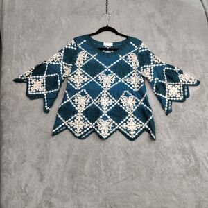 Kindred x Anthropologie Top Sz S Heavily Embroidered Bell Sleeve Boho Fairycore